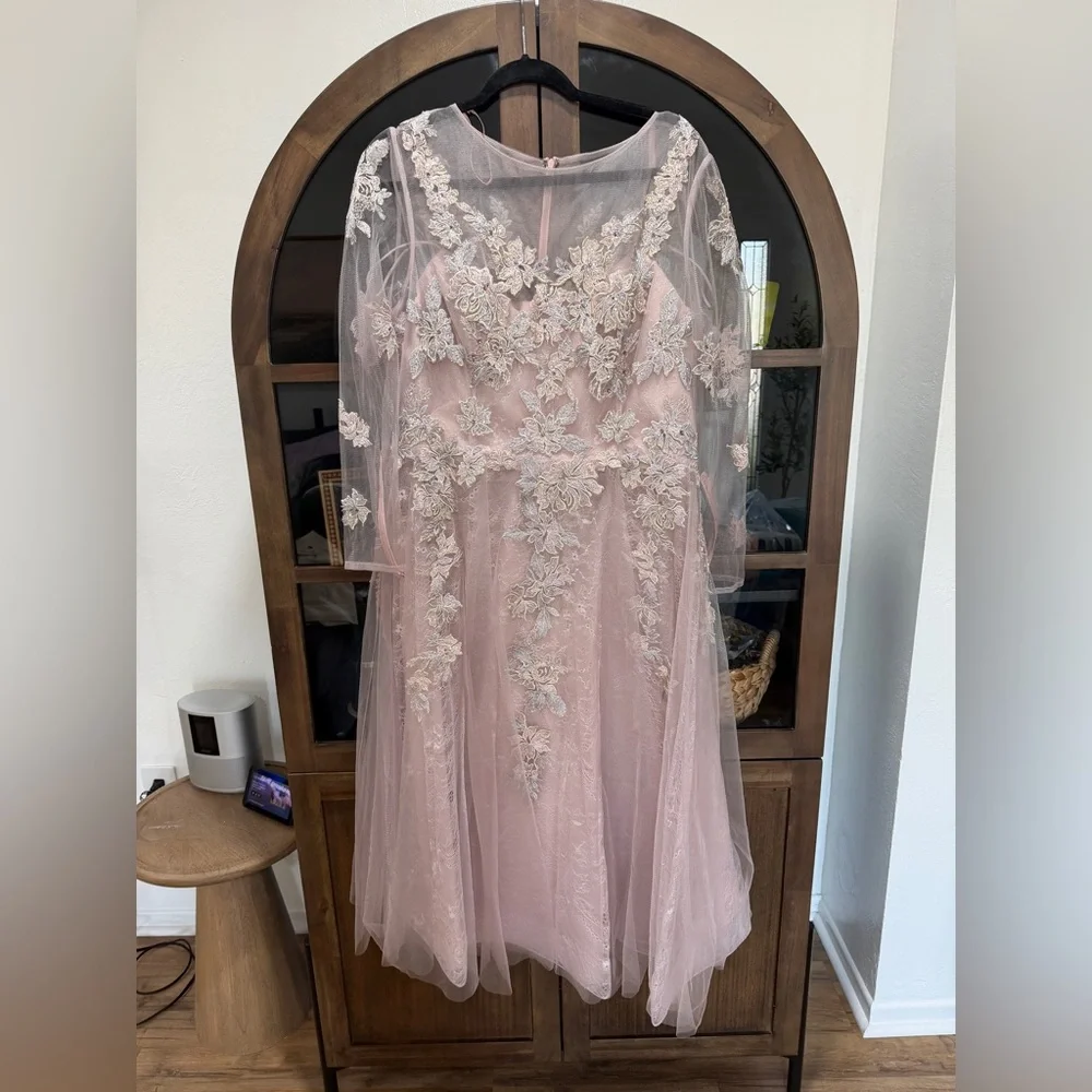 NWT Mac Duggal Elegant Lace Midi Dress in Blush Pink - Picture 5 of 11